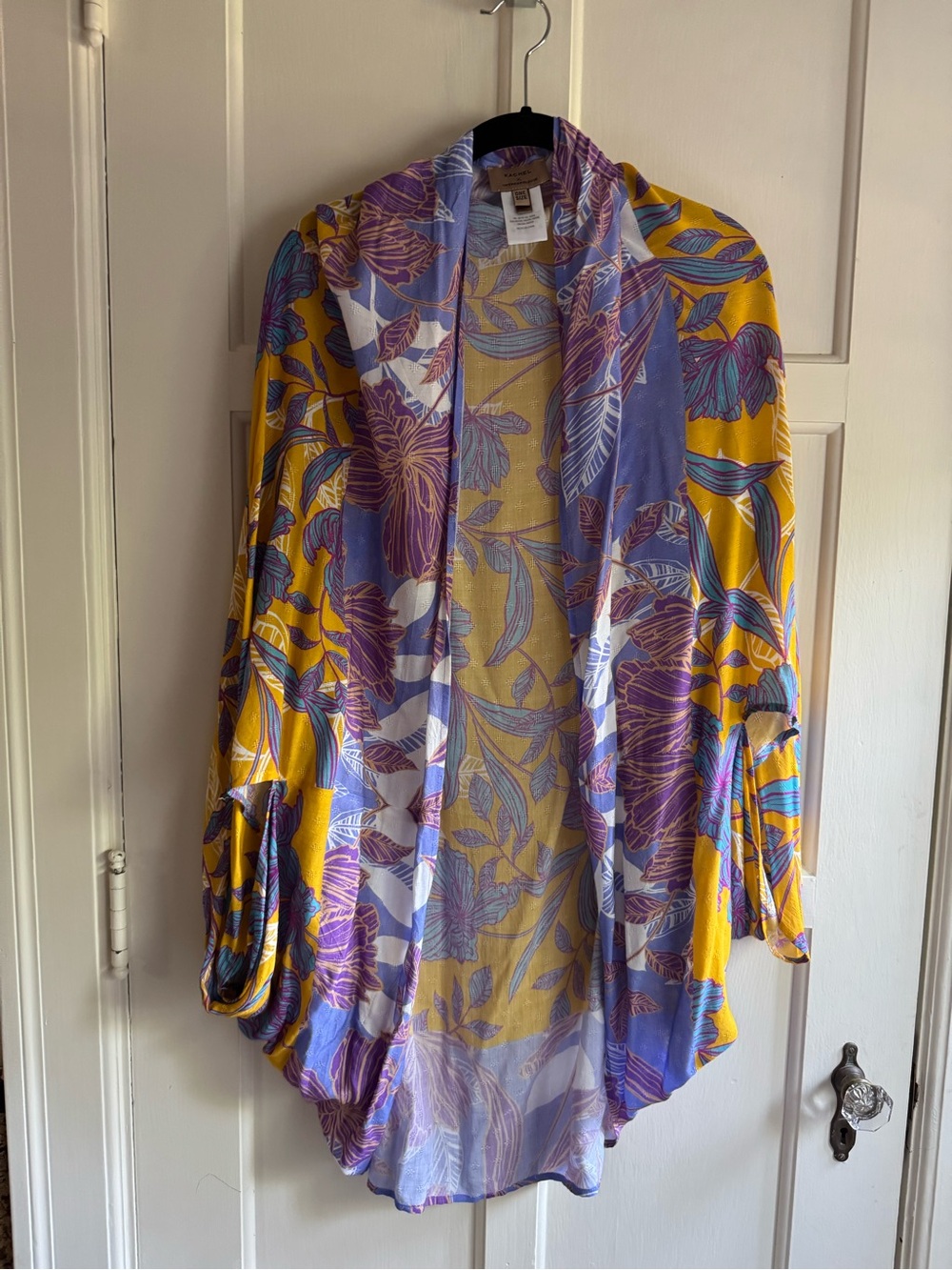 Women’s Floral Open-Front Kimono in Yellow and Purple